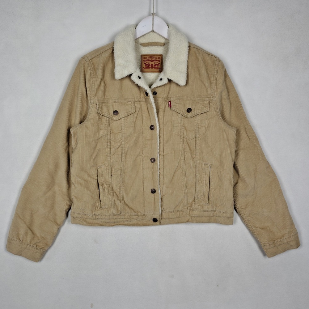 Levis Mens Corduroy Sherpa Lined Trucker Jacket Tan Beige Size M